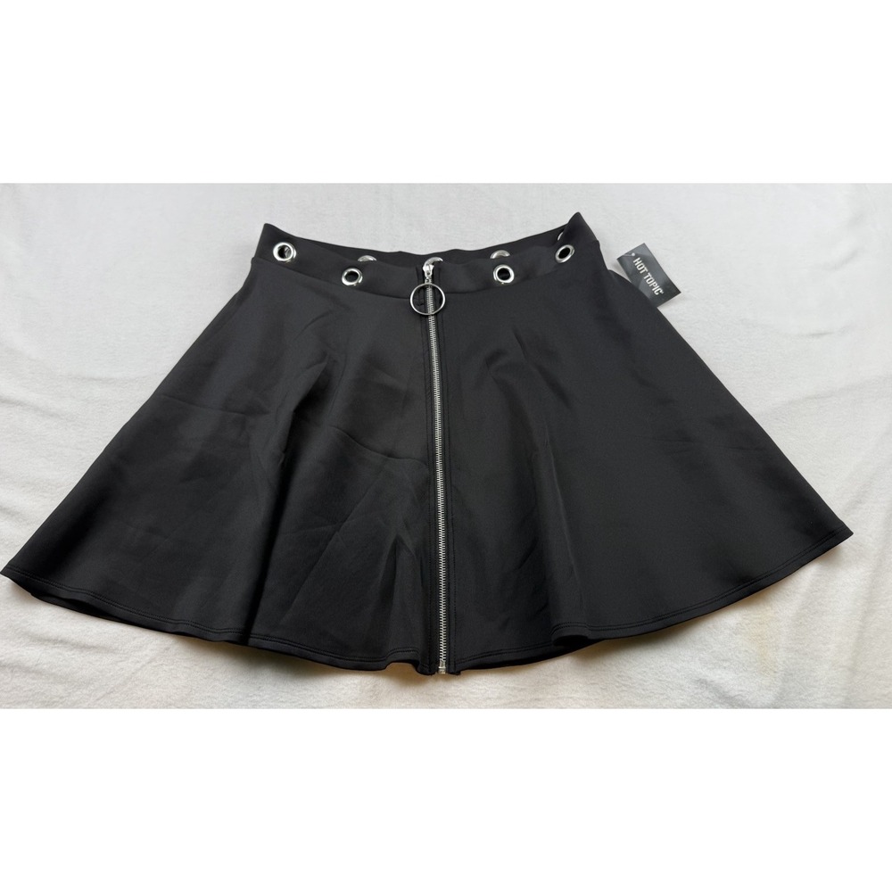 Hot Topic XL Black Goth Y2K O-Ring Zip Skater Mini Skirt NWT